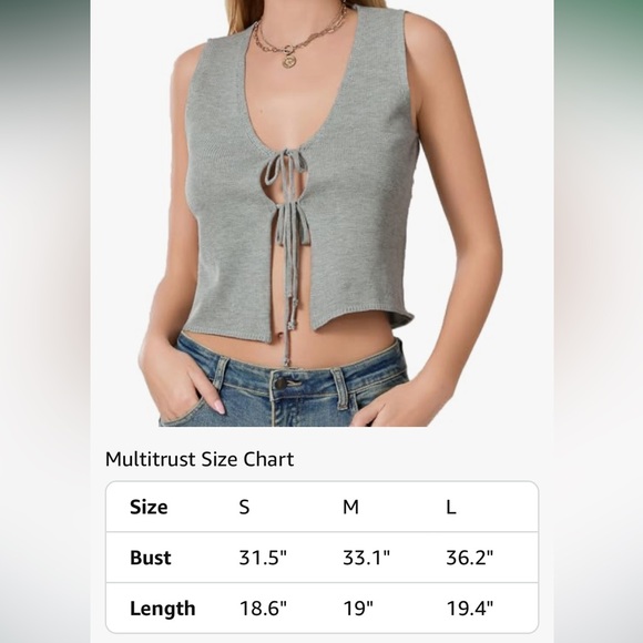 🌹🆕 Tie Front Sweater Vest Sleeveless V Neck Knit Y2K Top Small - Picture 6 of 7